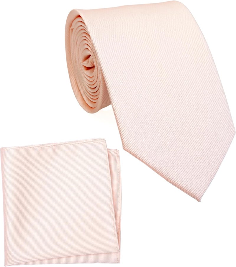 ZENXUS Regular Tie and Pocket Square for Men, Solid Color Necktie Set, 3.2 inch Standard Width - Image 1